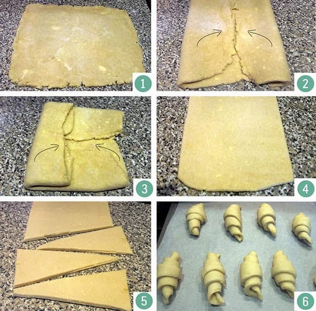 collage showing how to roll out croissant dough
