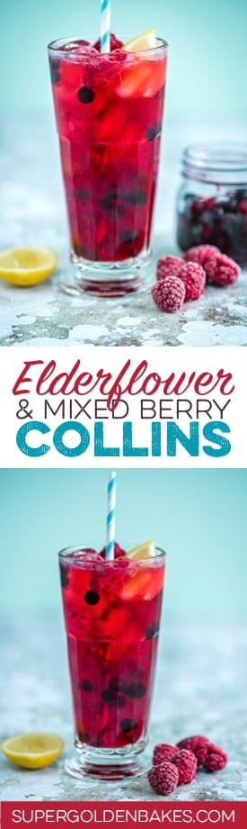 Elderflower and mixed berry gin Collins cocktail | Supergolden Bakes