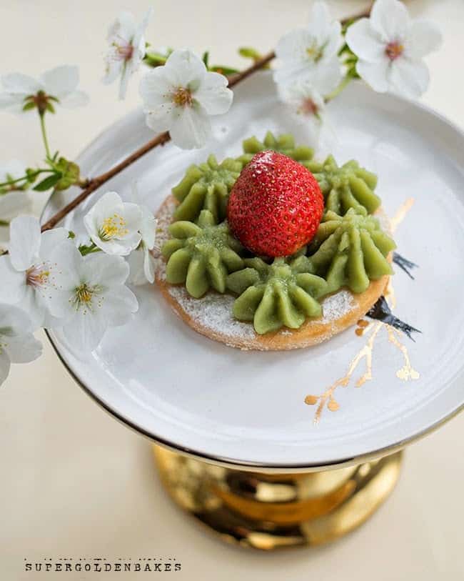 Strawberry tartlets with matcha pastry cream