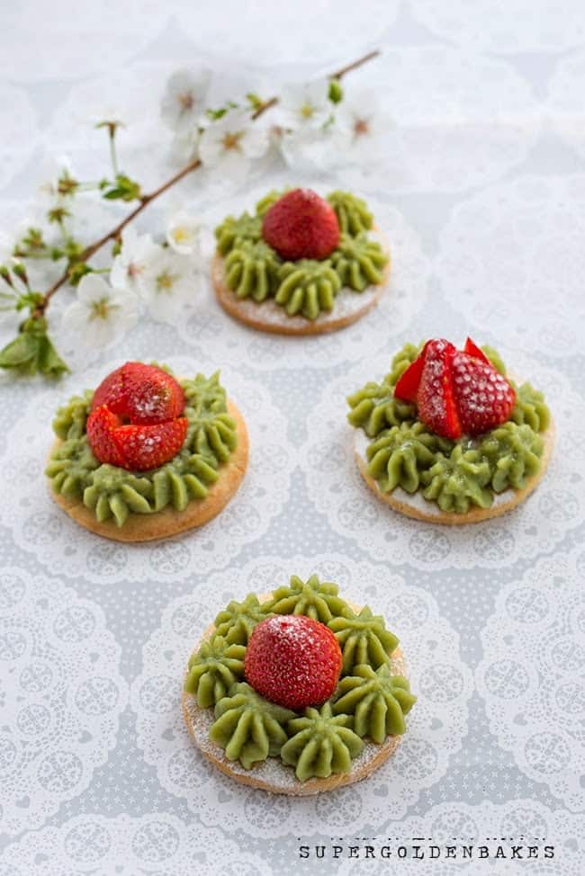 Strawberry tartlets with matcha pastry cream