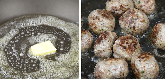 pan frying Swedish meatballs