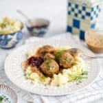 Swedish meatballs served over mashed potatoes