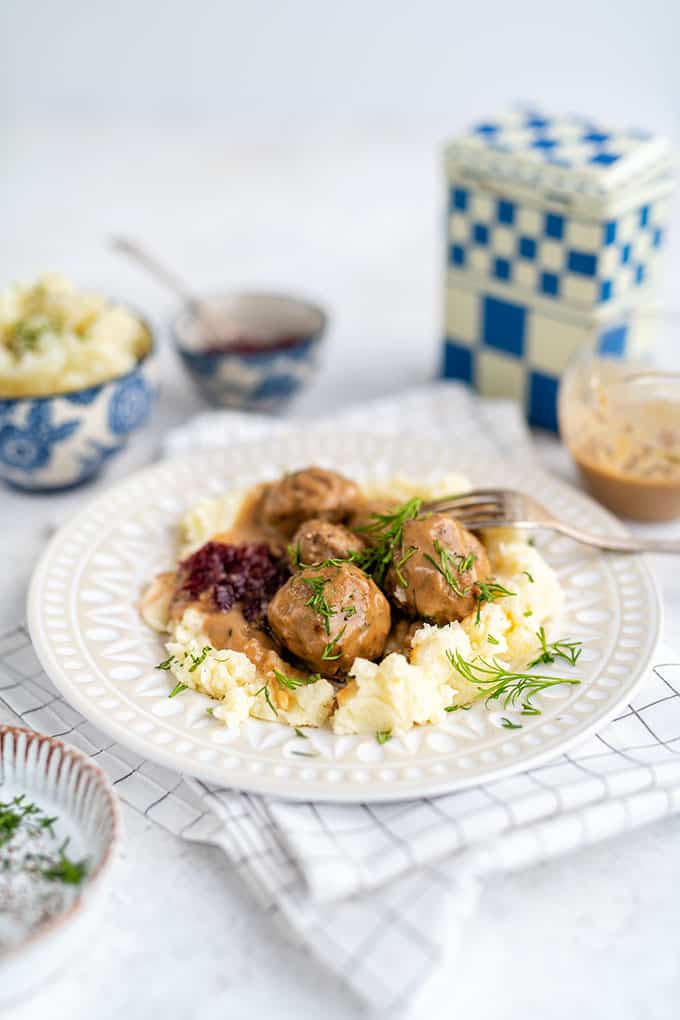 Swedish meatballs served over mashed potatoes
