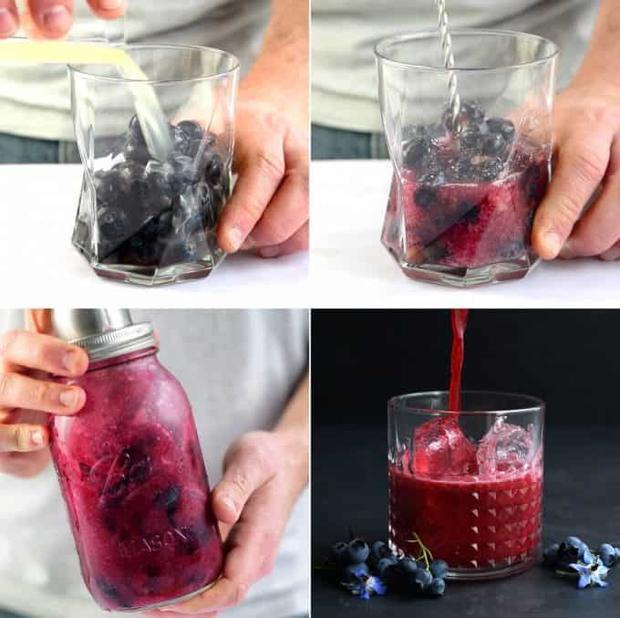 Making a blueberry gin sour step by step collage