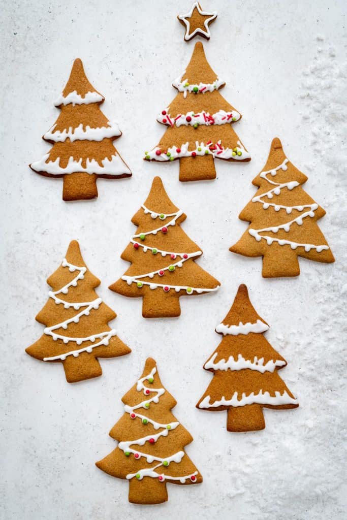 Gingerbread cookies in the shape of Christmas trees