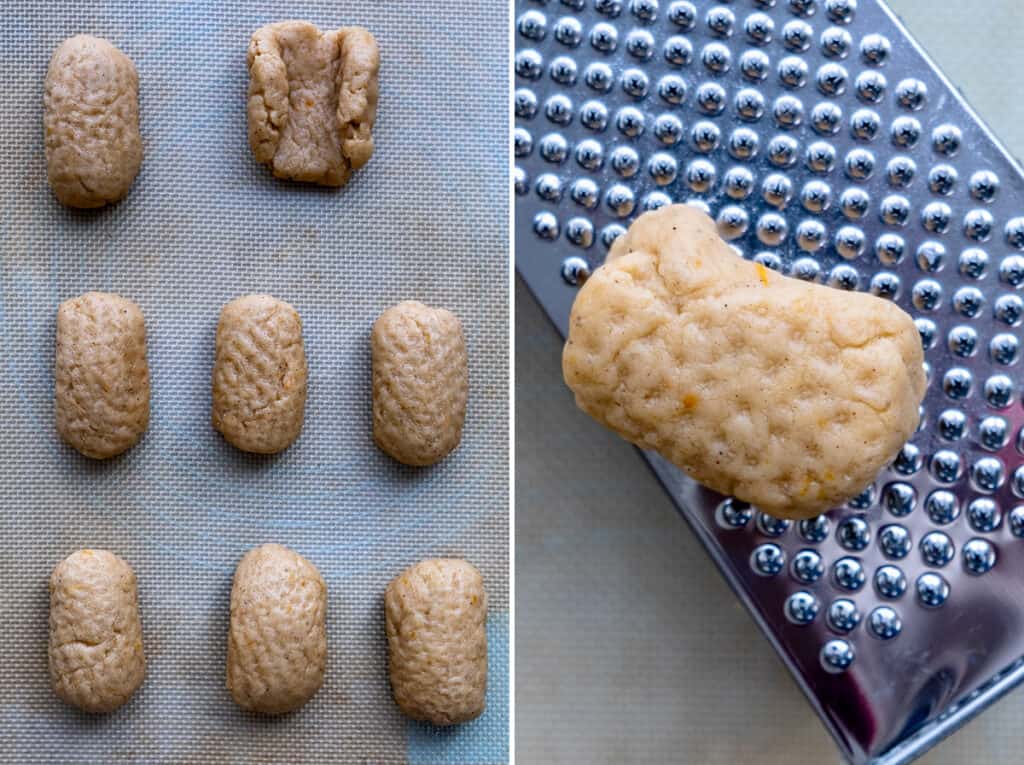 collage showing how to shape greek melomakarona cookies