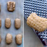 collage showing how to shape greek melomakarona cookies