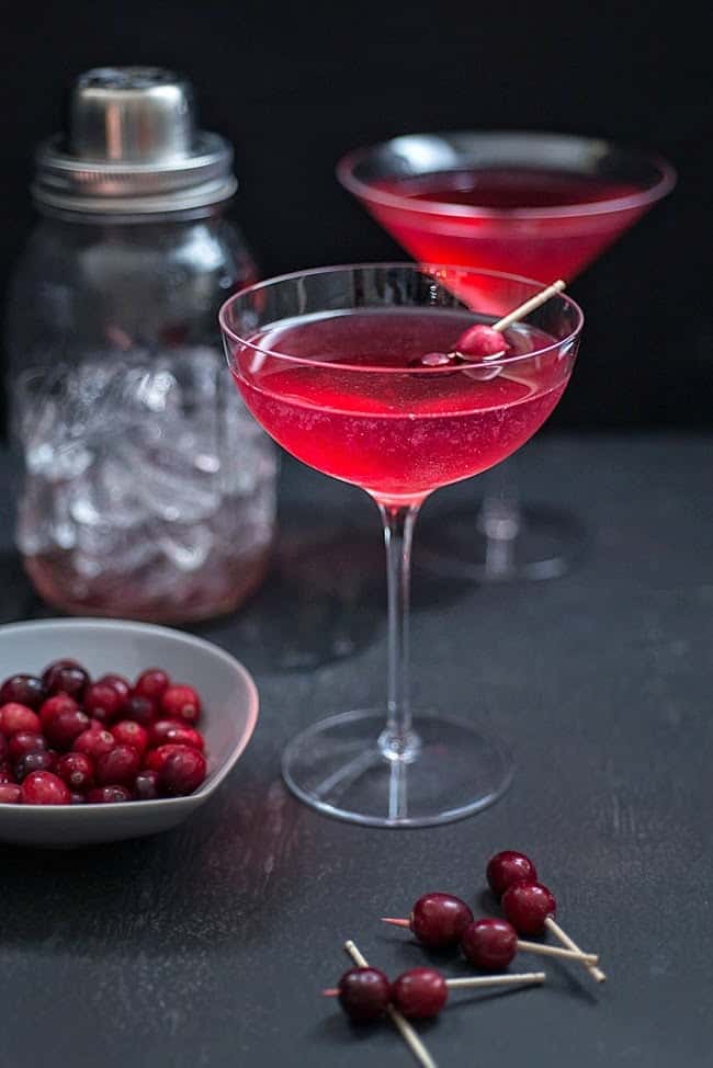 Gin, cranberry and St Germain cocktail served in a coupe glass