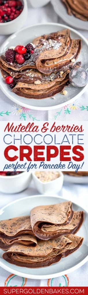 Chocolate crêpes with Nutella and mixed berries - perfect for an indulgent brunch or quick dessert.