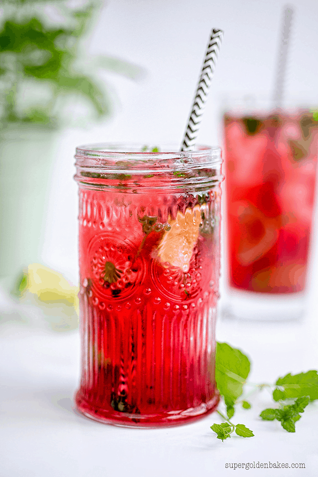 Pink Mojito in an ornate vintage glass with a paper straw