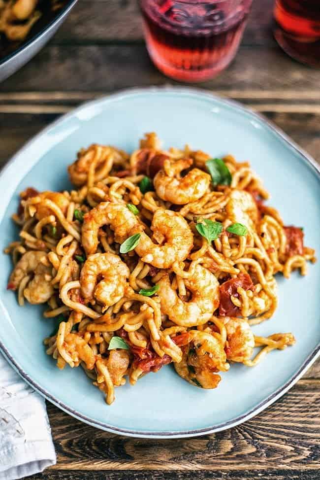 Use a few savvy shortcuts to get these chilli shrimp noodles on the table in five minutes! 