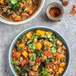 Bowl of lentil and lamb stew