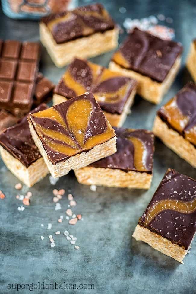 A more grown-up version of the popular kid snack bar – these salted caramel rice krispies treats are totally irresistible!