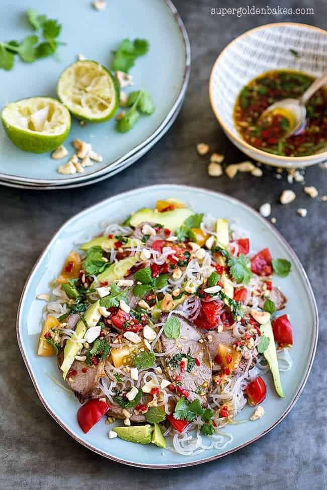 This Thai lamb salad is perfect for using any leftover roast lamb. Made with miracle (konjac) noodles it is a good meal for those on low calorie diet.