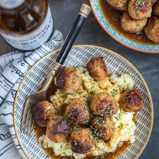 Pork meatballs served with ale gravy - destined to become your new family favourite.