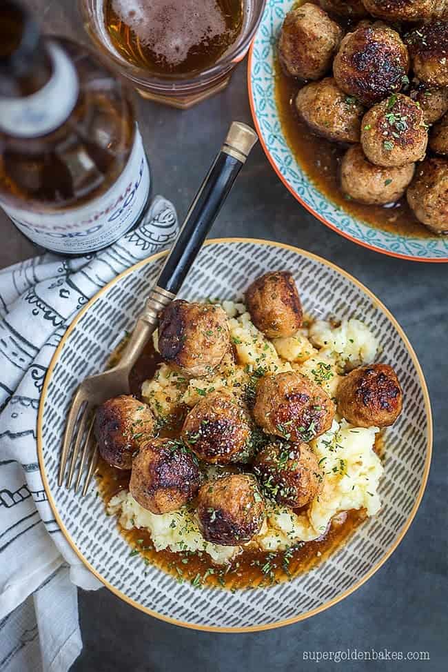 Pork meatballs served with ale gravy - destined to become your new family favourite.