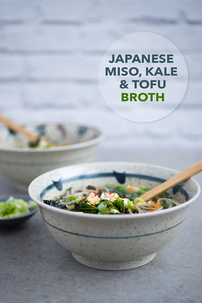 This Japanese miso, kale and tofu soup with buckwheat soba noodles is healthy, tasty, gluten free and ready in 10 minutes.