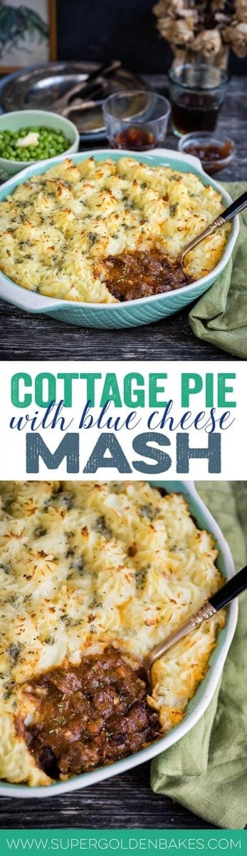 A rich and delicious cottage pie made with beef braising steak rather than mince. The blue cheese mash topping is totally addictive!