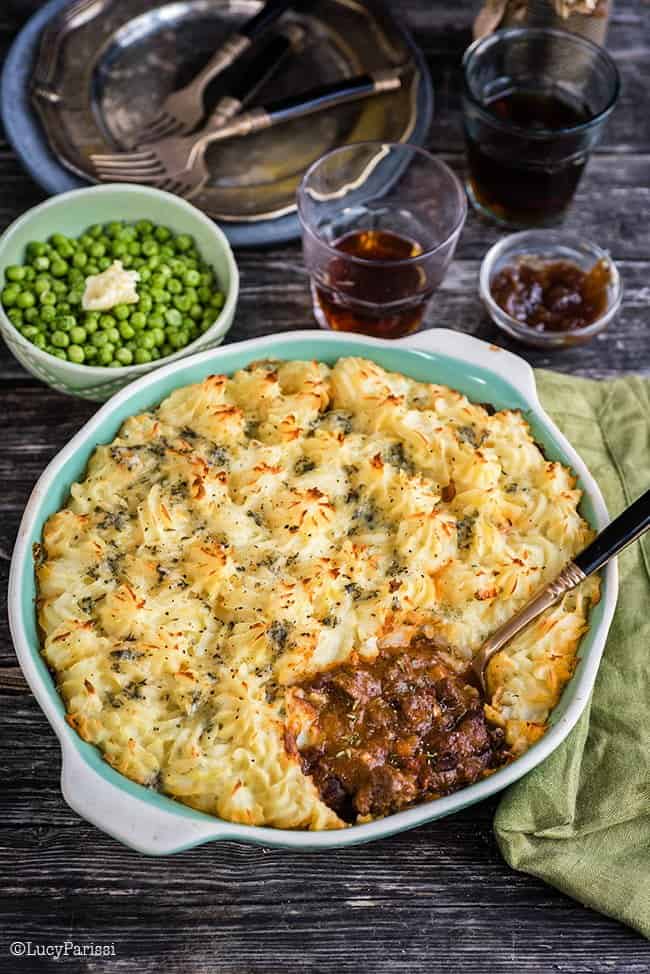 A rich and delicious cottage pie made with beef braising steak rather than mince. The blue cheese mash topping is totally addictive!