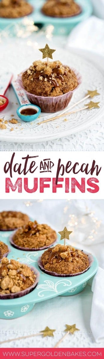 These fragrant spiced ginger, date and pecan muffins with streusel topping are perfect for breakfast or an afternoon pick-me-up with a cup of tea or coffee | Supergolden Bakes