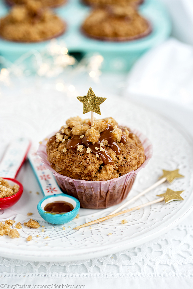 These fragrant spiced ginger, date and pecan muffins with streusel topping are perfect for breakfast or an afternoon pick-me-up with a cup of tea or coffee. 