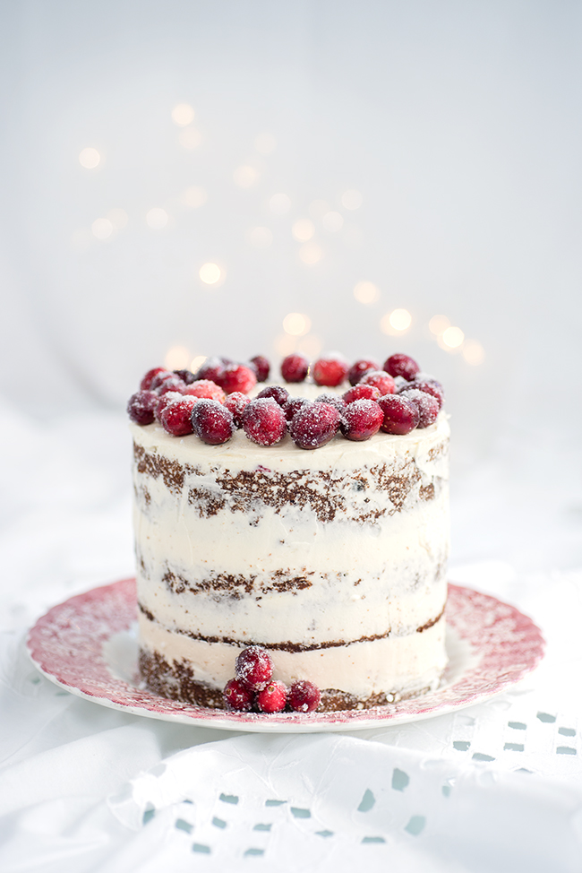 Festive Christmas Cake with cranberry and walnuts - White Christmas
