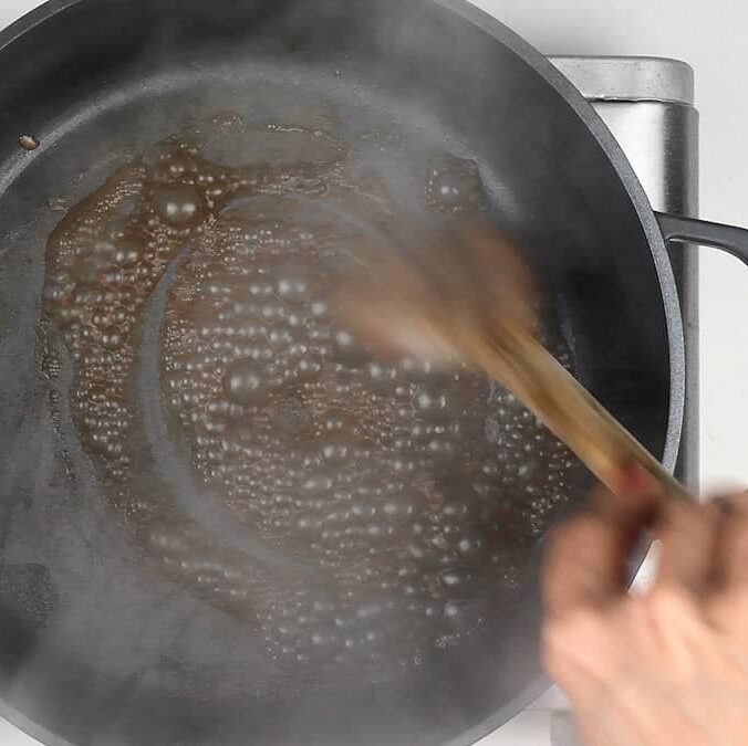 deglazing pot with wine