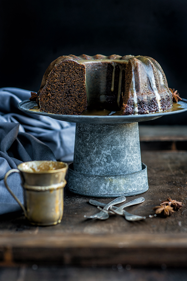 Gingerbread Bundt Bake with Toffee Sauce – a lovely moist cake full of festive spices.