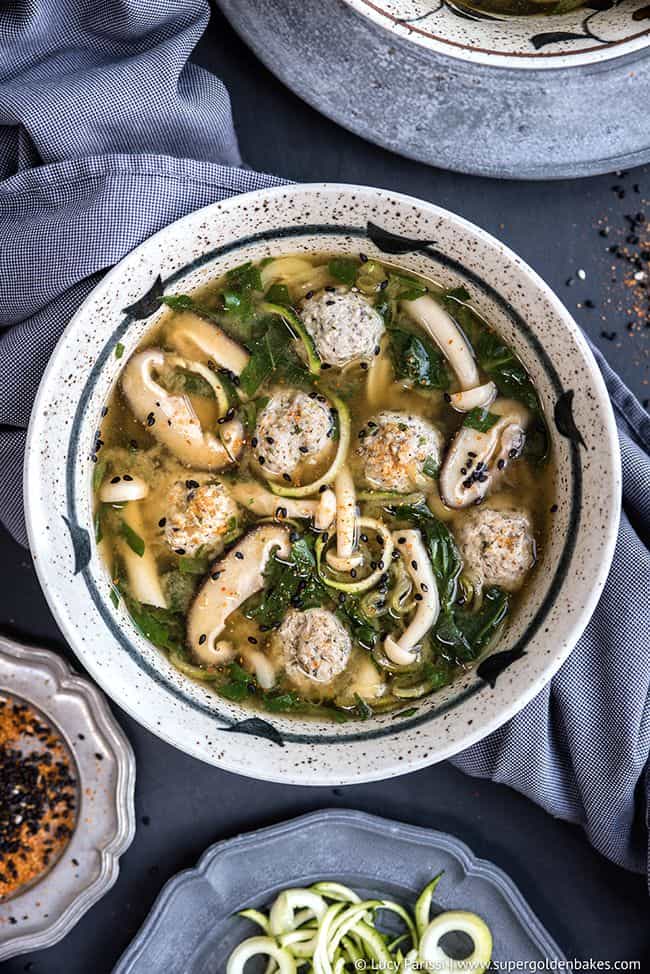 Japanese Wedding Soup (a.k.a Miso Soup with Turkey Meatballs and Zoodles)
