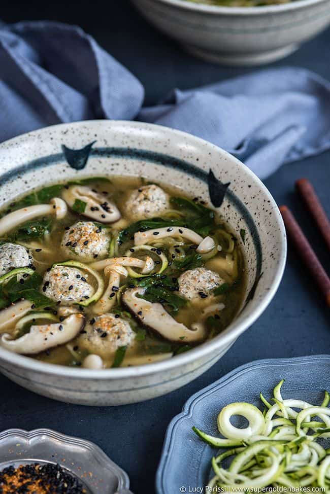 Japanese Wedding Soup (a.k.a Miso Soup with Turkey Meatballs and Zoodles)
