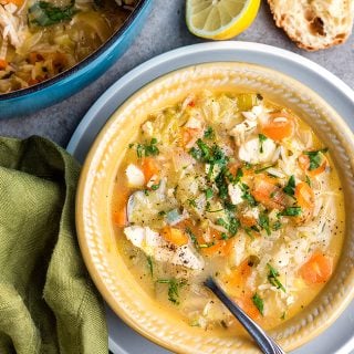Restorative Greek lemon chicken and rice soup - perfect if you are nursing a cold!