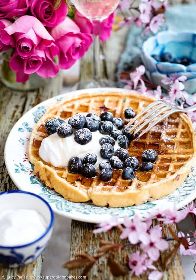 Blueberry Waffles with Whipped Coconut Cream 