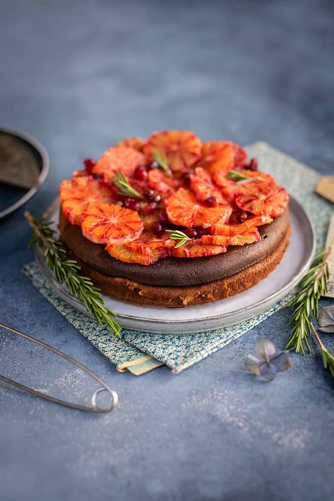 low fat cheesecake decorated with blood orange slices