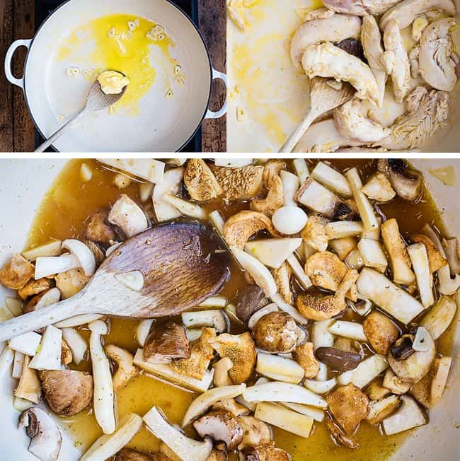 Tagliatelle Pasta with Garlic Mushrooms collage 