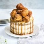 Sugar and spice and all things nice! Sugar and spice cake with mascarpone frosting and cinnamon caramel topped with mini doughnuts.