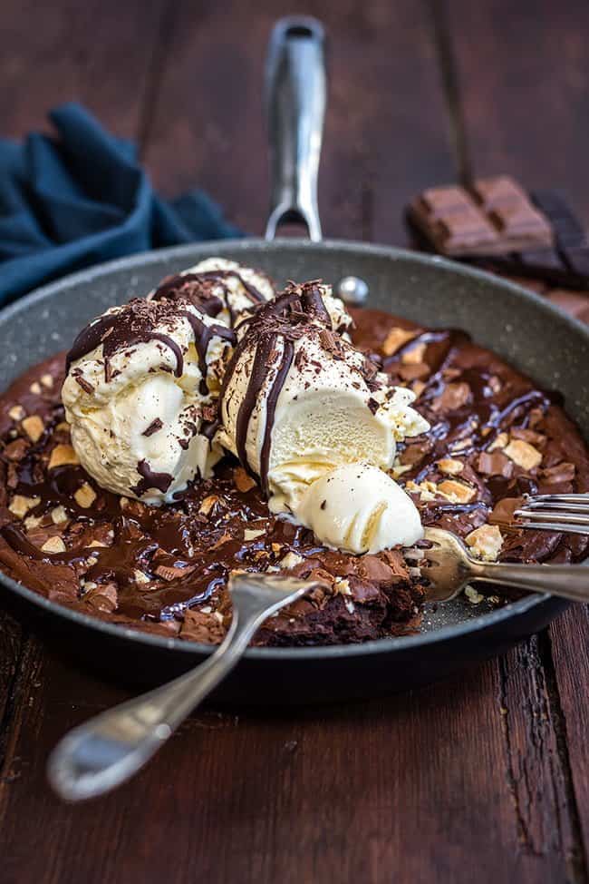 Triple Chocolate Skillet Brownies - ready in under 30 minutes and unbelievably delicious.
