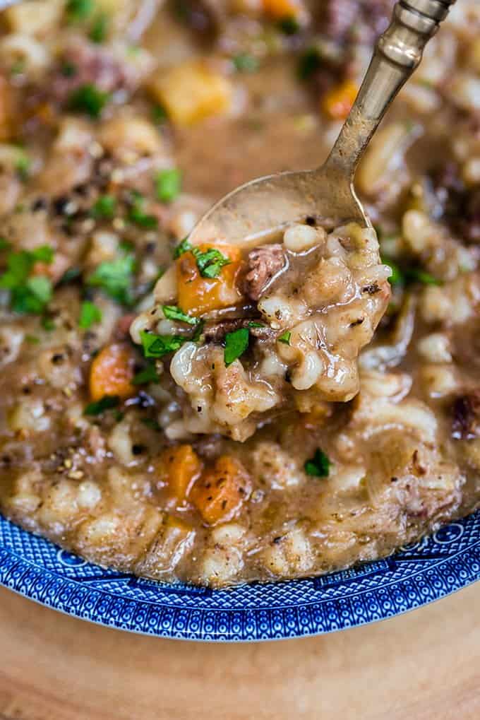 Hearty and delicious slow cooker beef and barley soup - the ultimate comfort food.