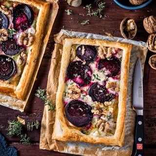 Super easy goat's cheese and beet tart - a delicious vegetarian starter or light lunch.