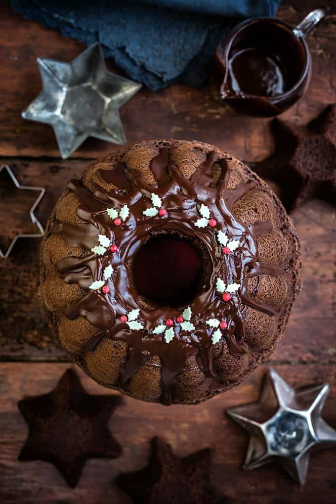 Chocolate gingerbread bundt cake with chocolate glaze - Christmas baking