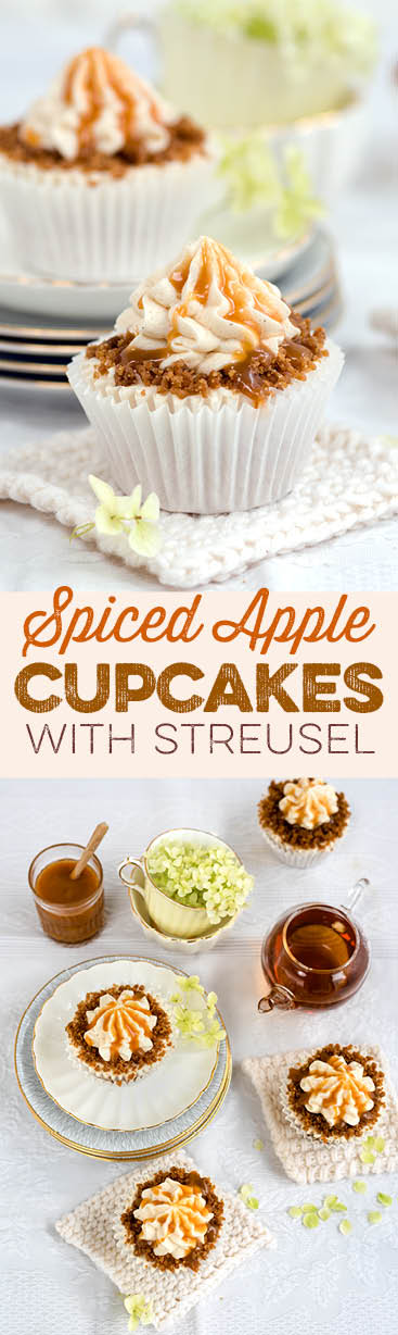 Heavenly spiced apple cupcakes with apple buttercream and streusel topping