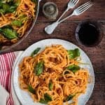 Spicy chorizo and tomato pasta with spinach. Ready in under 30 minutes.