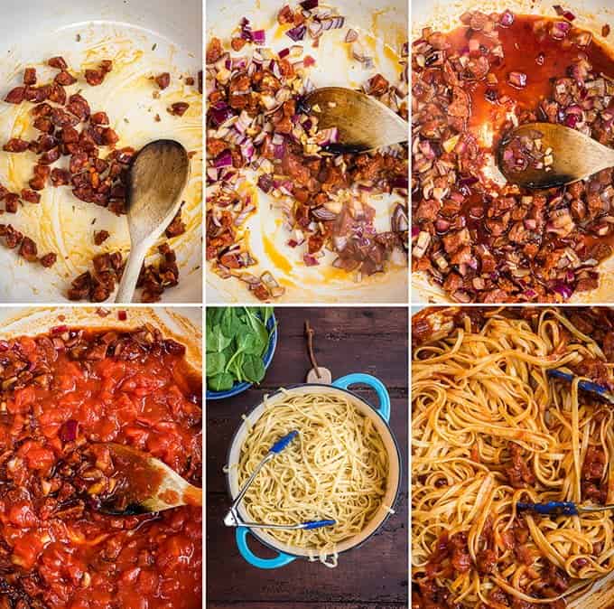 Spicy chorizo tomato pasta