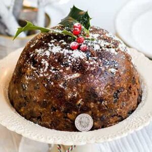 Traditional Christmas pudding - packed with dried fruit, nuts and spices and with a hidden sixpence for good luck