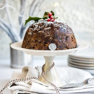 Traditional Christmas pudding - packed with dried fruit, nuts and spices and with a hidden sixpence for good luck