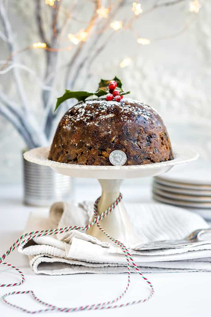 Traditional Christmas pudding - packed with dried fruit, nuts and spices and with a hidden sixpence for good luck