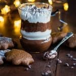 Vegan chocolate and coconut mousse made with aquafaba served with gluten free lebkuchen cookies