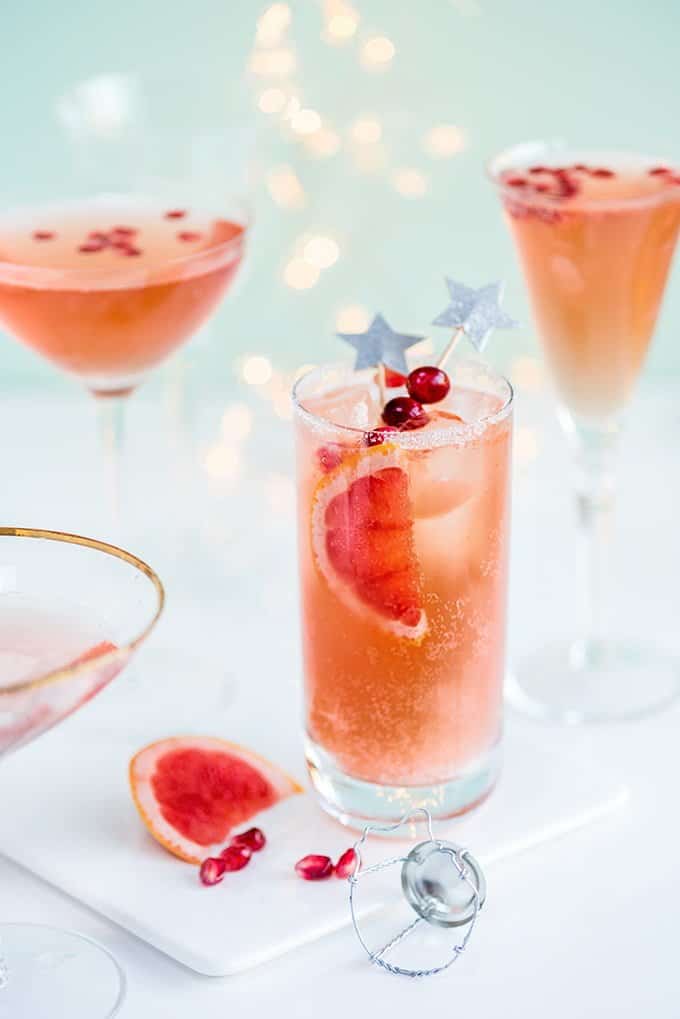 Ring in the new year with a sparkly Paloma and a French Kiss cocktails
