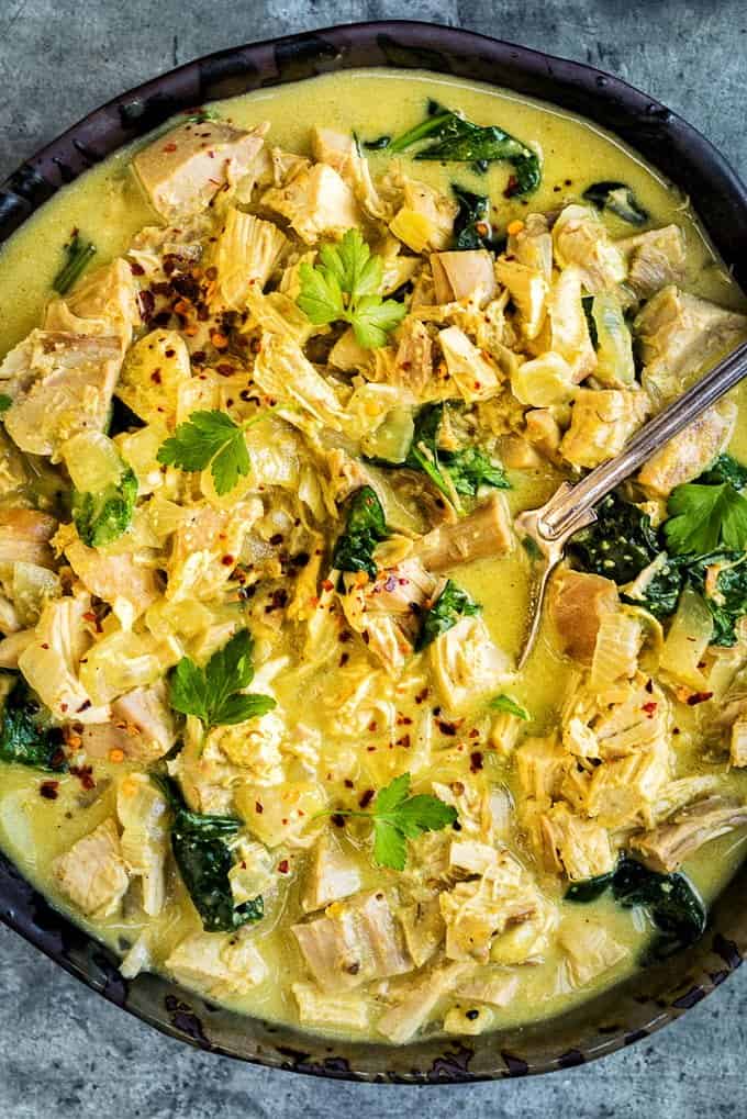 A great way to use your Christmas leftovers - make this crowd pleasing leftover turkey Korma curry to serve with golden rice