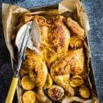 This spicy butterflied chicken cooks in record time and is mega delicious! Serve with sweet potato wedges for an easy family meal.