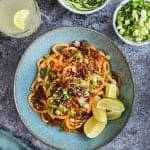 ﻿Spicy Korean crispy lamb with udon noodles and spiralized carrots – ready in 30 minutes!
